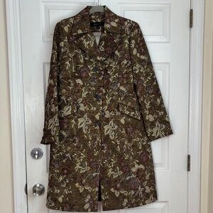 Siena Studio Floral Tapestry Longline Trench Coat size 10 Brown and Tan vintage